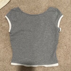 Urban Outfitters Gray Ribbed Crop Top with White Trim and open back